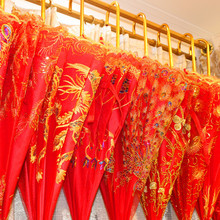 婚庆用品结婚用红雨伞新娘伞出门出嫁蕾丝边刺绣长柄复古中式红伞
