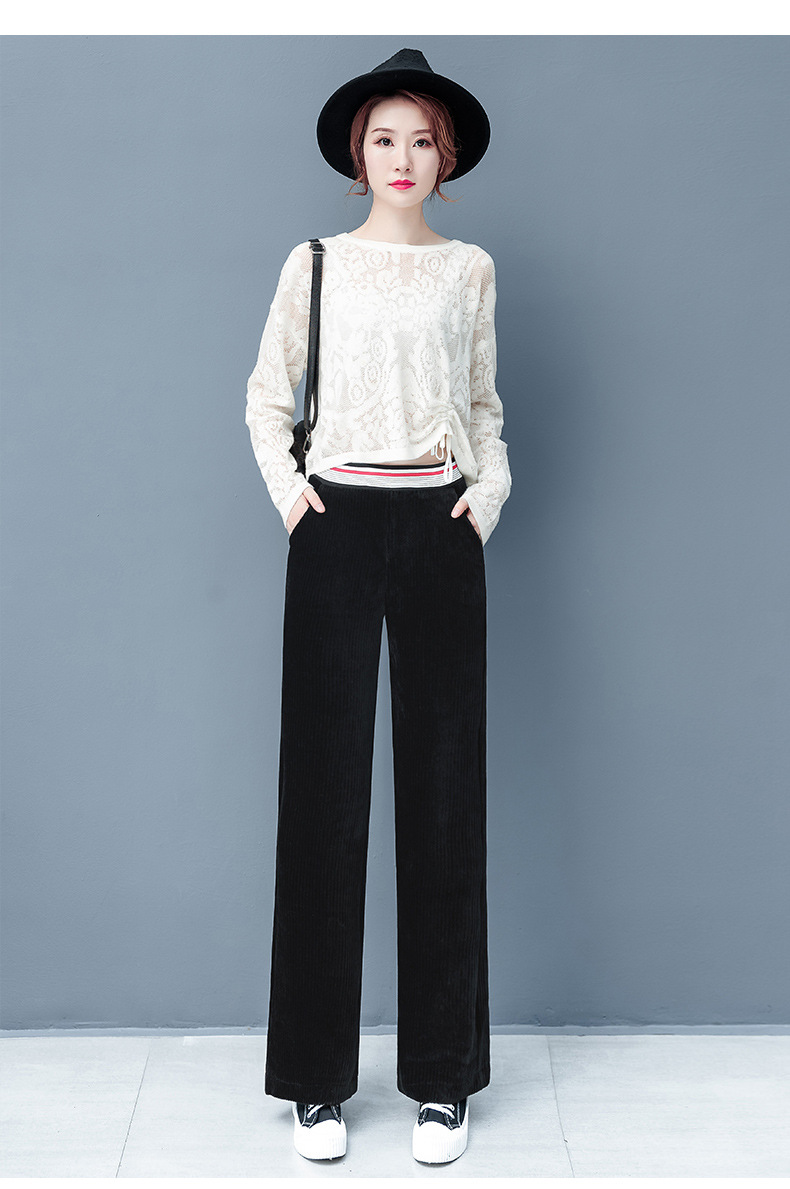 灯芯绒阔腿裤女秋冬季高腰宽松显瘦垂感长裤子2020新款条绒休闲裤