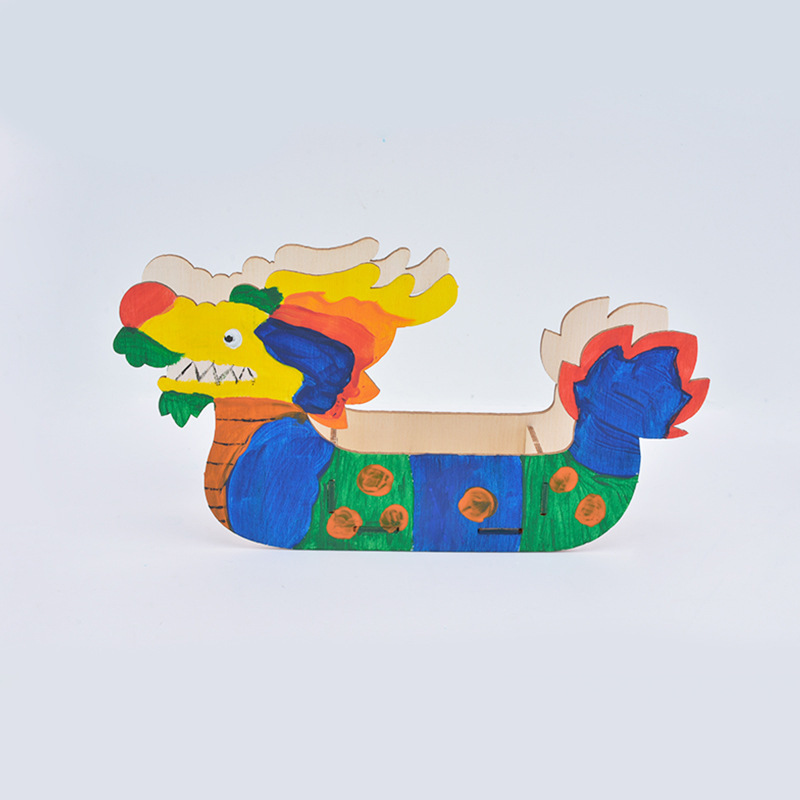 端午节木质龙舟diy制作儿童幼儿园绘画木制龙船龙舟彩绘