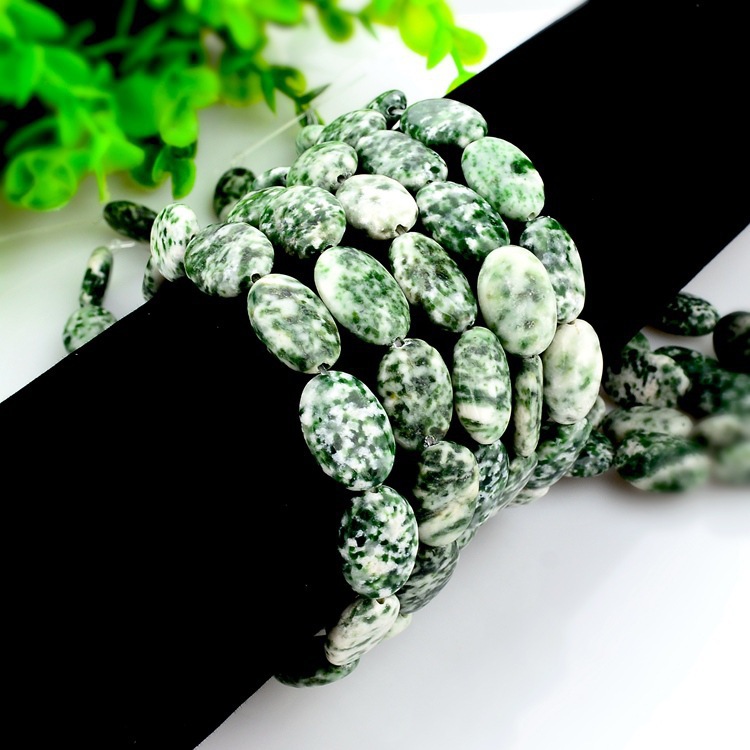 绿点玉石 绿点散珠 13*18mm卜旦椭圆石 手工