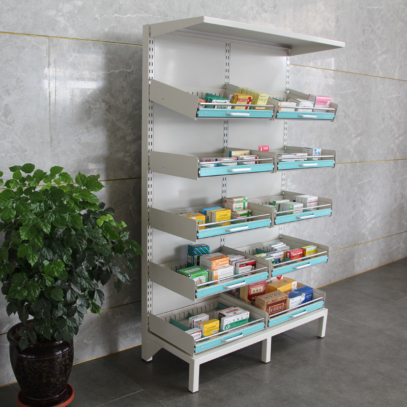 单面西药架医院药房用摆药架多层药品柜双面抽拉式药盘架旋转药塔