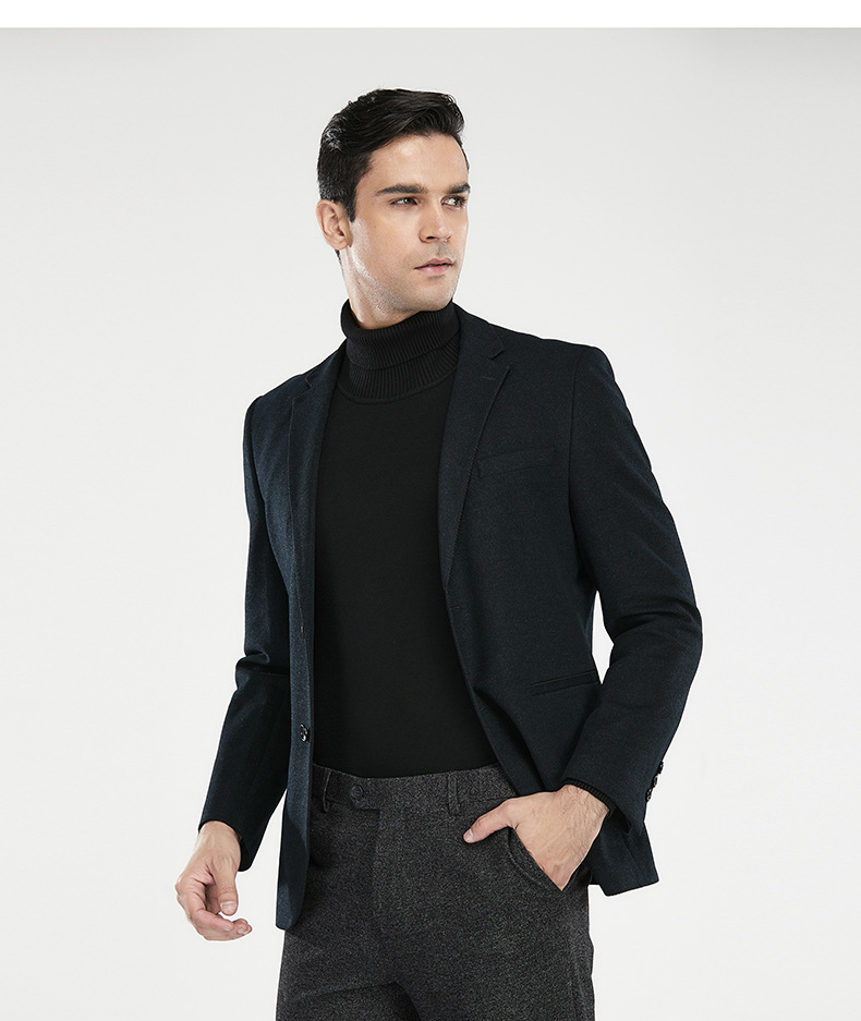 秋季羊毛中年商务纯色休闲西装上衣单件外套男宽松中老年男士西服