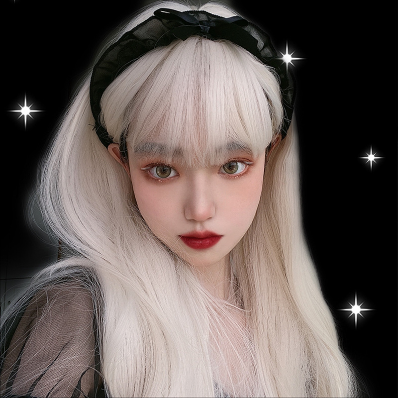 新款假发女长发机能少女米白色假发套韩式网红逼真自然蓬松-阿里巴巴