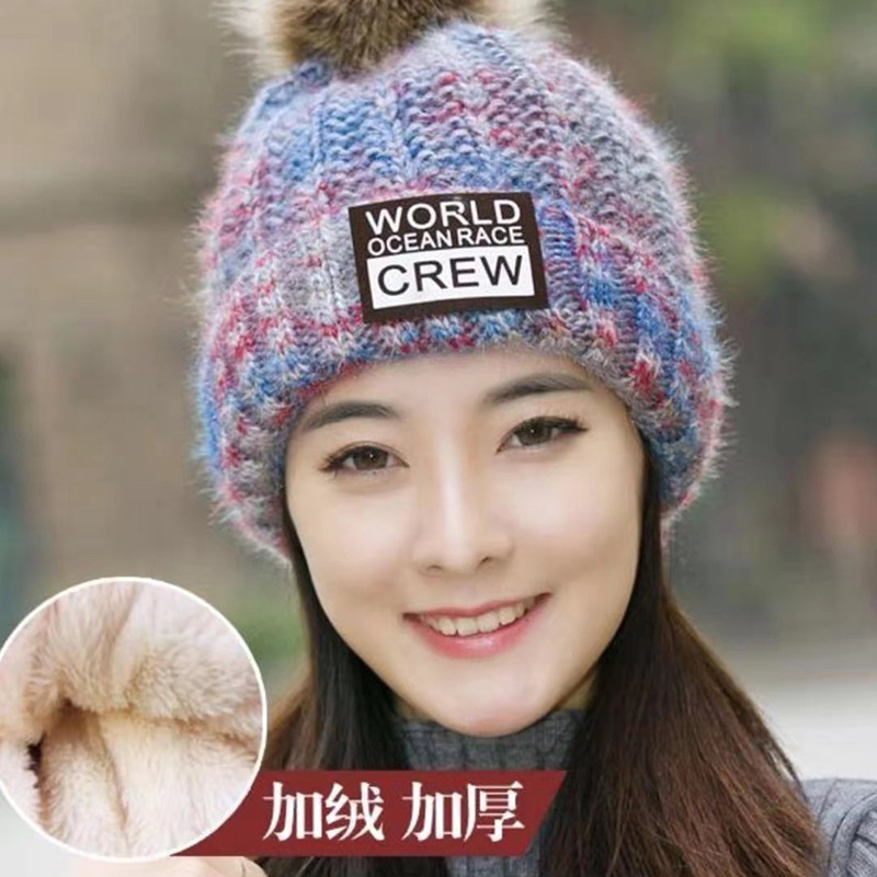 Cross-Border Wholesale Winter Hat Female Student Woolen Cap Fashion Trendy Outdoor Fleece Lined Padded Warm Keeping Knitted Hat Female