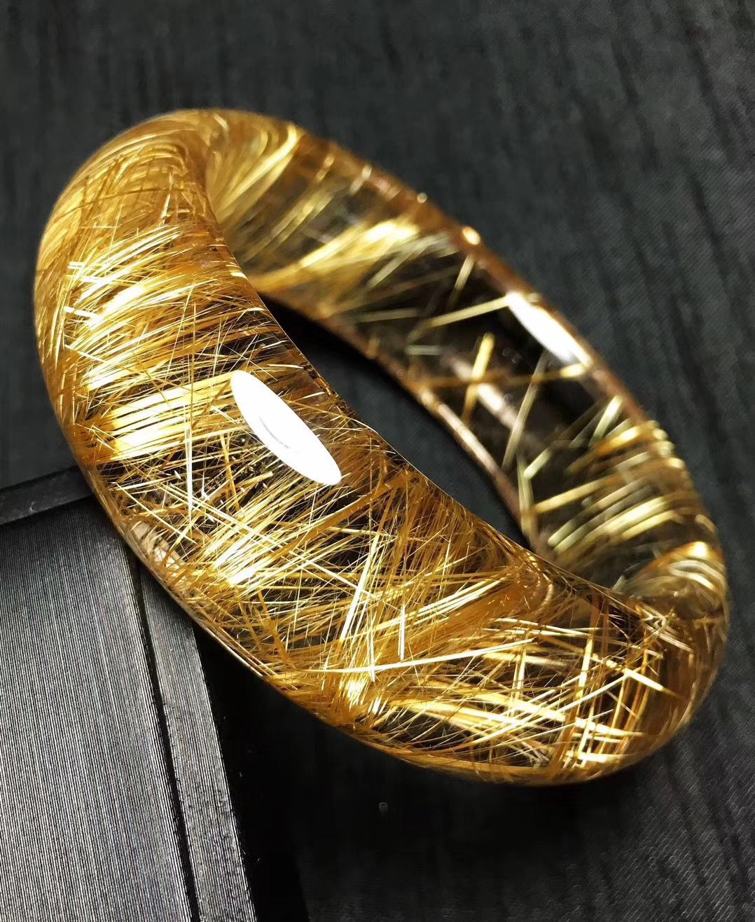 福寿天然顺发发晶钛晶手镯晶体干净颜色黄能量体强视频选货