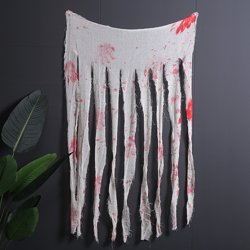 新款万圣节装饰窗帘纱布血桌布恐怖派对布置道具门帘血布批发定制