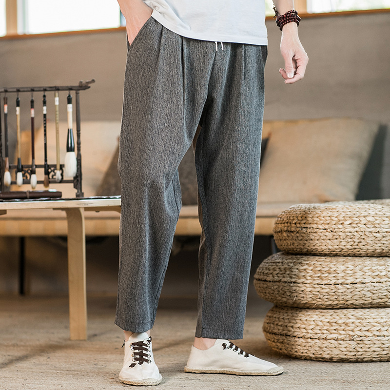 中国风2020夏季新款男装棉麻裤男士宽松休闲长裤小脚裤亚麻九分裤