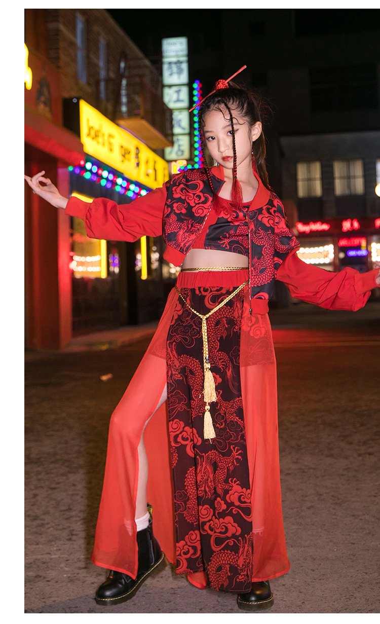 国潮女童爵士舞演出服中国风少儿表演套装儿童复古舞台走秀潮服