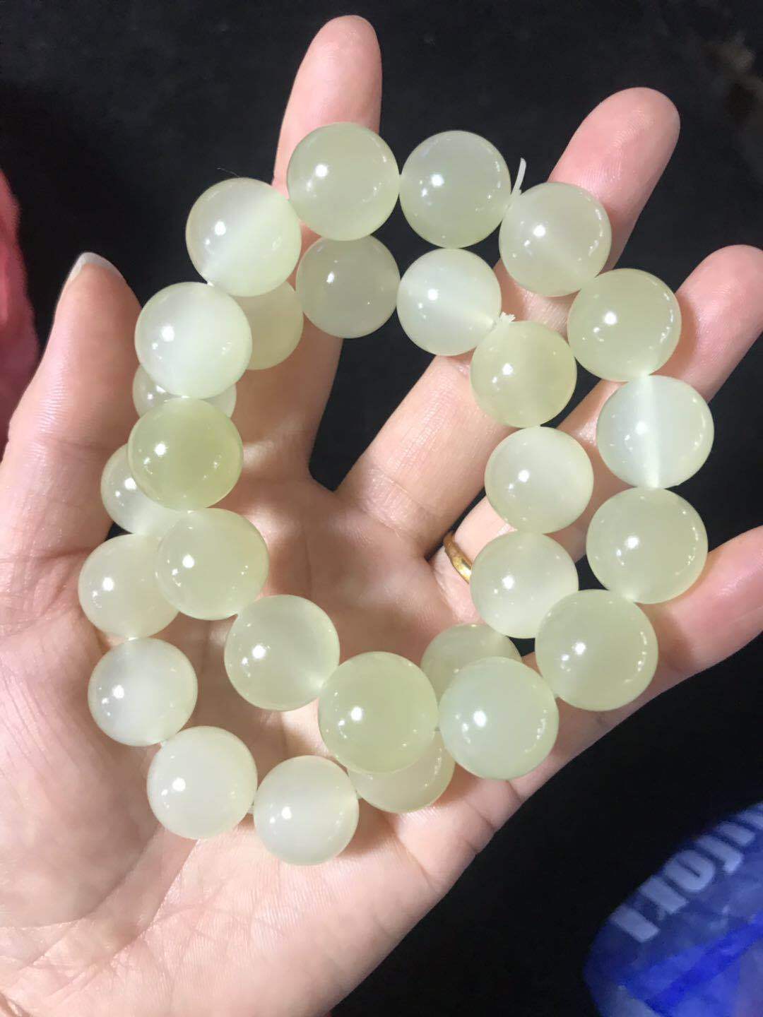 玉器工艺品 阿富汗玉青白玉圆珠手链男女款手串玉饰品