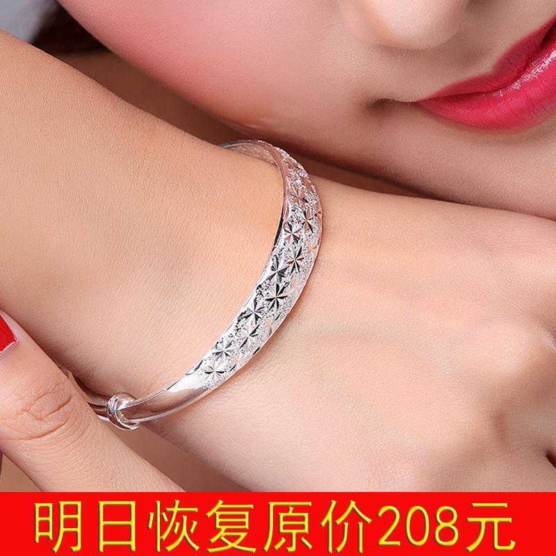 Women's Silver Bracelet 99 Pure Silver Non-Fading Ancient Heritage Starry Open Bracelet Lotus Solid Bracelet Silver Jewelry