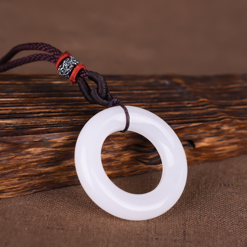 新疆金丝玉白玉圆环吊坠男女款面包圈圆圈玉石挂件羊脂白玉玉坠子