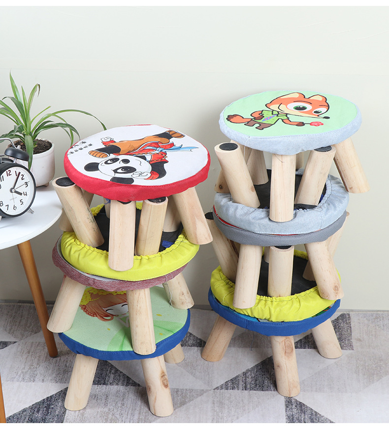 厂家批发布艺实木凳换鞋凳 卡通创意小圆板凳 家用四脚卡通蘑菇凳