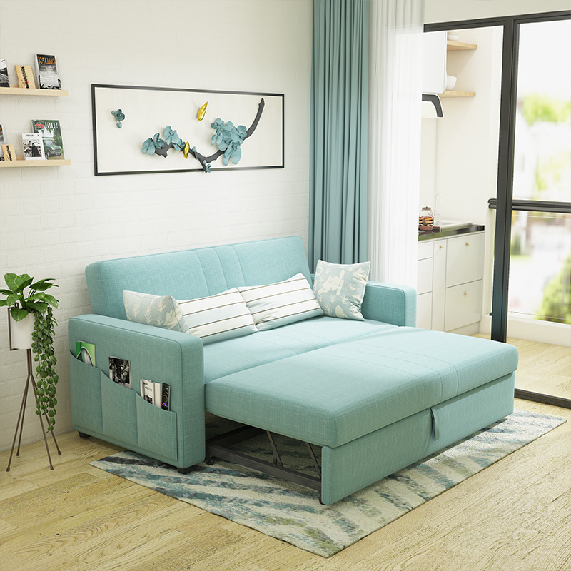 沙发床小户型可折叠多功能实木折叠床推拉布艺床两用双人 客厅