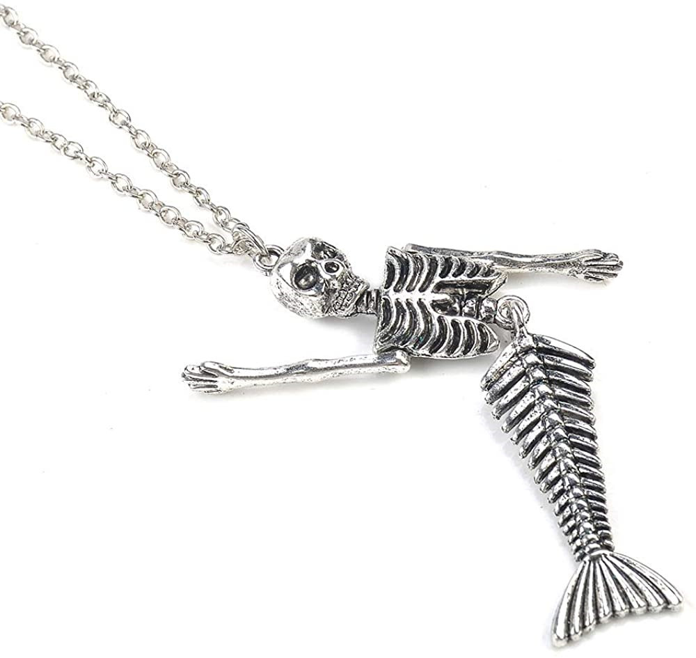 欧美外贸饰品万圣节礼物 大号大尺寸美人鱼骨架 骷髅吊坠项链套装