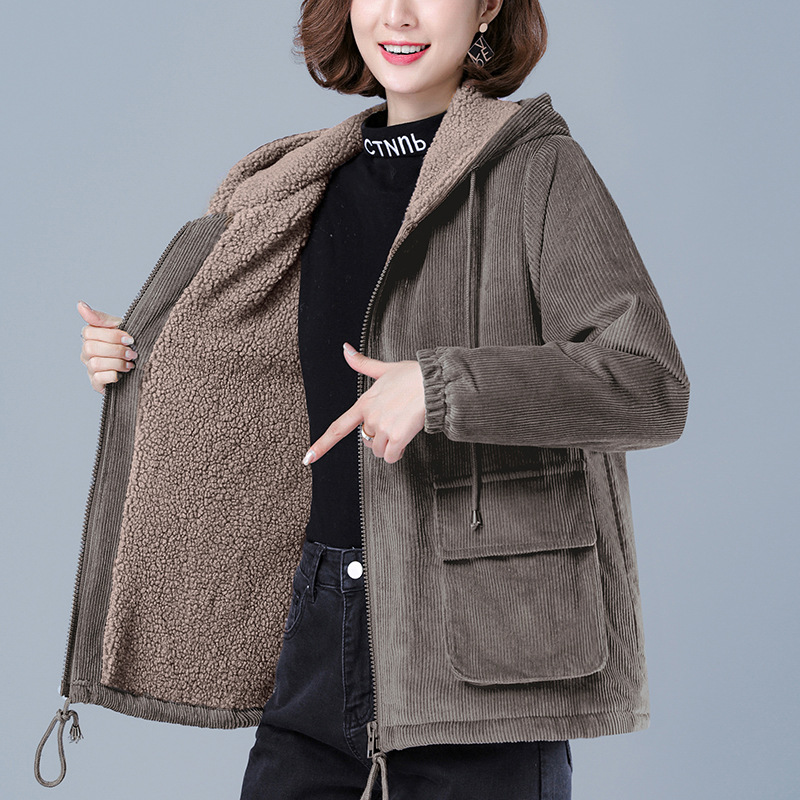 灯芯绒外套女短款2020冬季新款韩版宽松棉服女士夹棉加绒秋装上衣