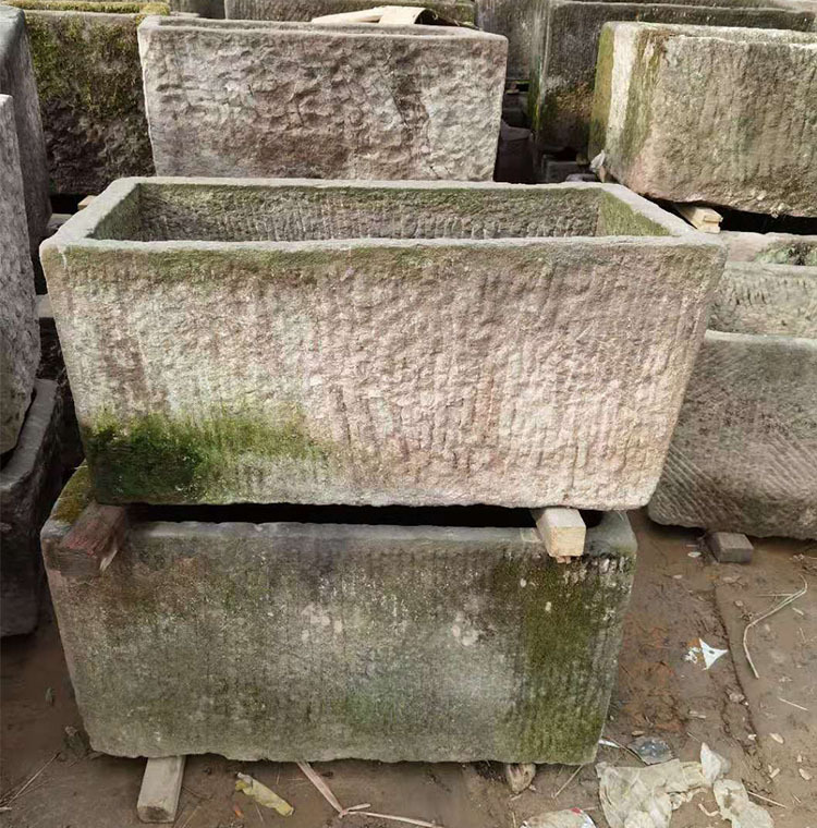 石雕元宝洗手盆老旧石槽老磨盘圆形鱼缸花盆室外洗手池庭院流水景