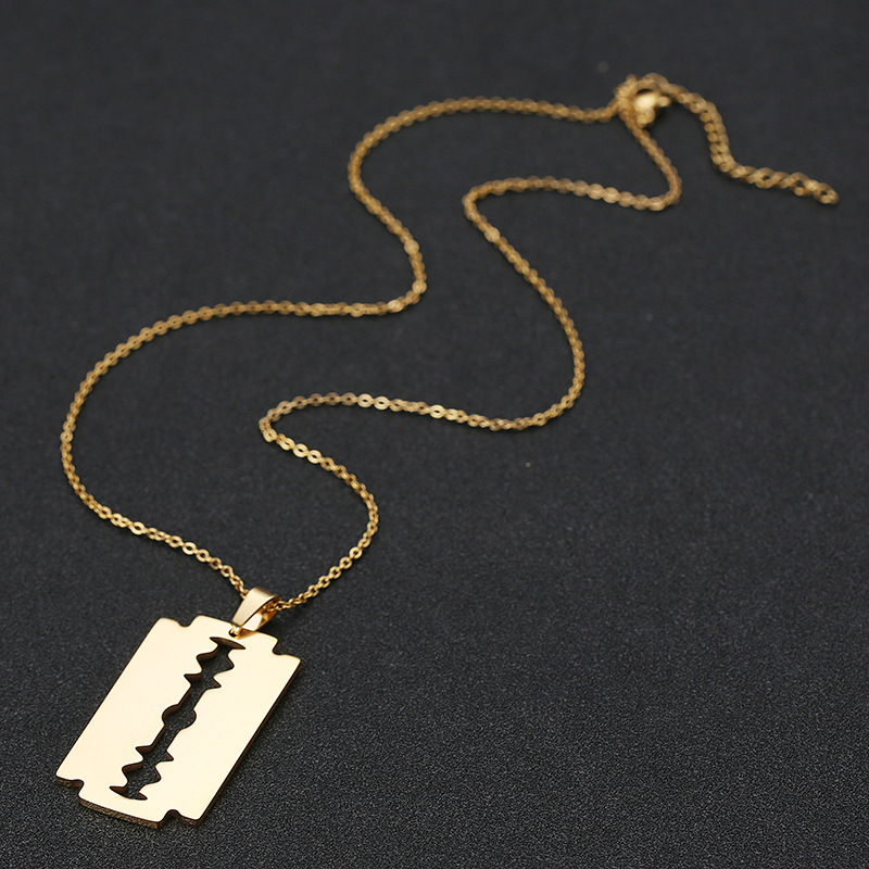 欧美潮流不锈钢刀片项链男士嘻哈男女个性钛钢吊坠朋克风一件代发
