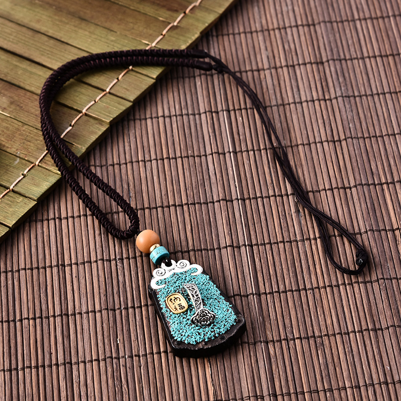 Nepal Handmade Diy Sweater Chain Pendant Vintage Jewelry Accessories Clothing Matching Cotton and Linen Blackwood Necklace