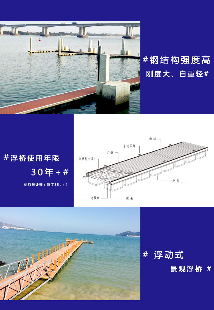 海润专业建造游艇码头钢结构水上平台浮桥 浮动平台 浮码头 引桥