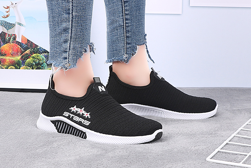 【零售】新款一脚蹬飞织系带健步运动女单鞋
