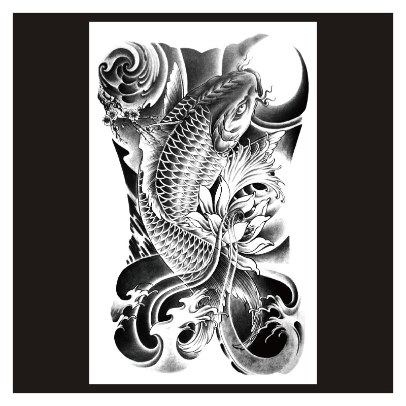 跨境货源鲤鱼花臂纹身贴 厂家批发 防水贴纸 一件代发定制纹身贴