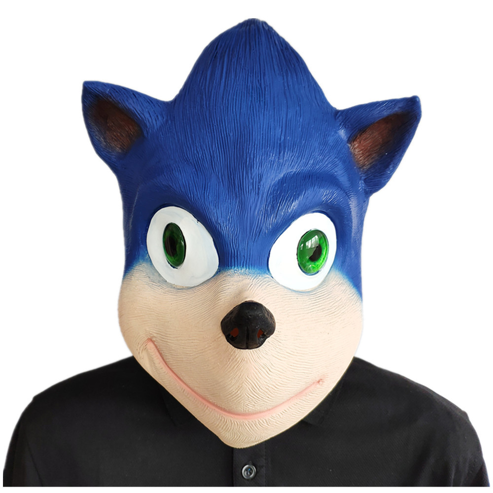 音速小子刺猬索尼克面具hedgehog mask乳胶头套蓝色动物面具派对