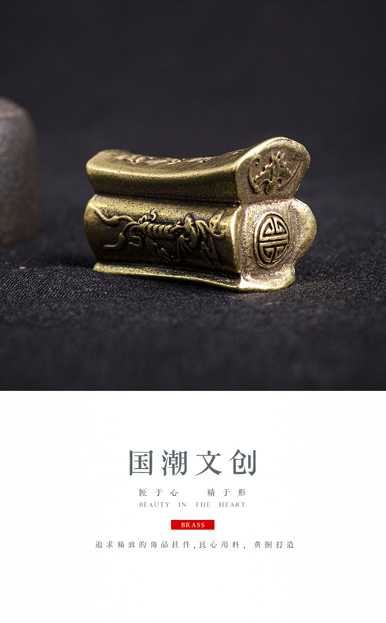 手工纯铜摆件工艺品雕刻升官发财黄铜棺材摆件迷你手把茶宠工艺品