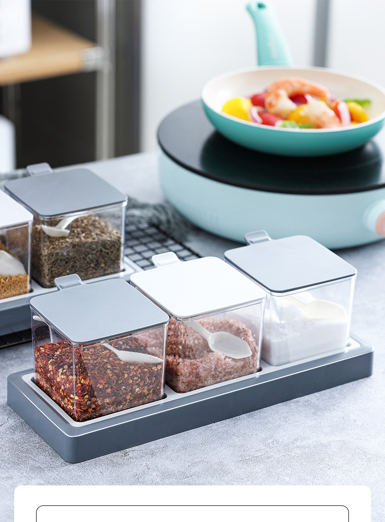 工厂创意厨房用品调料盒组合套装塑料收纳盒佐料盒方形盐盒盐