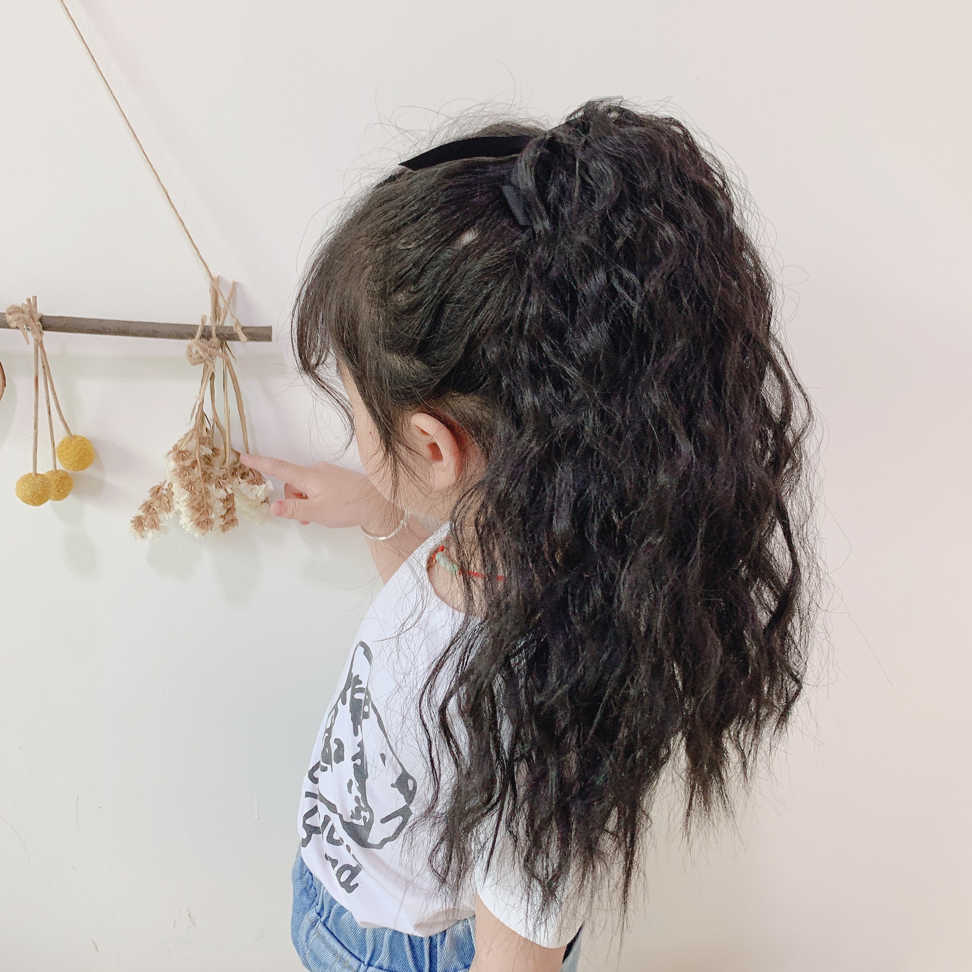 儿童假发嘻哈马尾女中长发卷发玉米须马尾玉米烫羊毛卷假发马尾