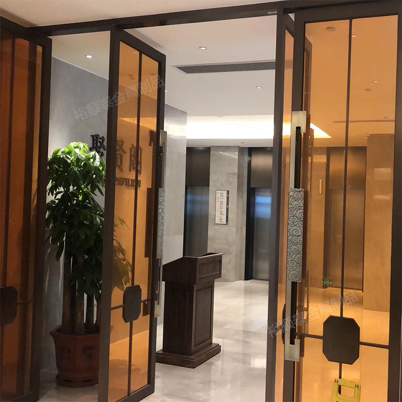 豪华酒店宴会大厅不锈钢大门 厂家售楼部工程推拉钢化玻璃门