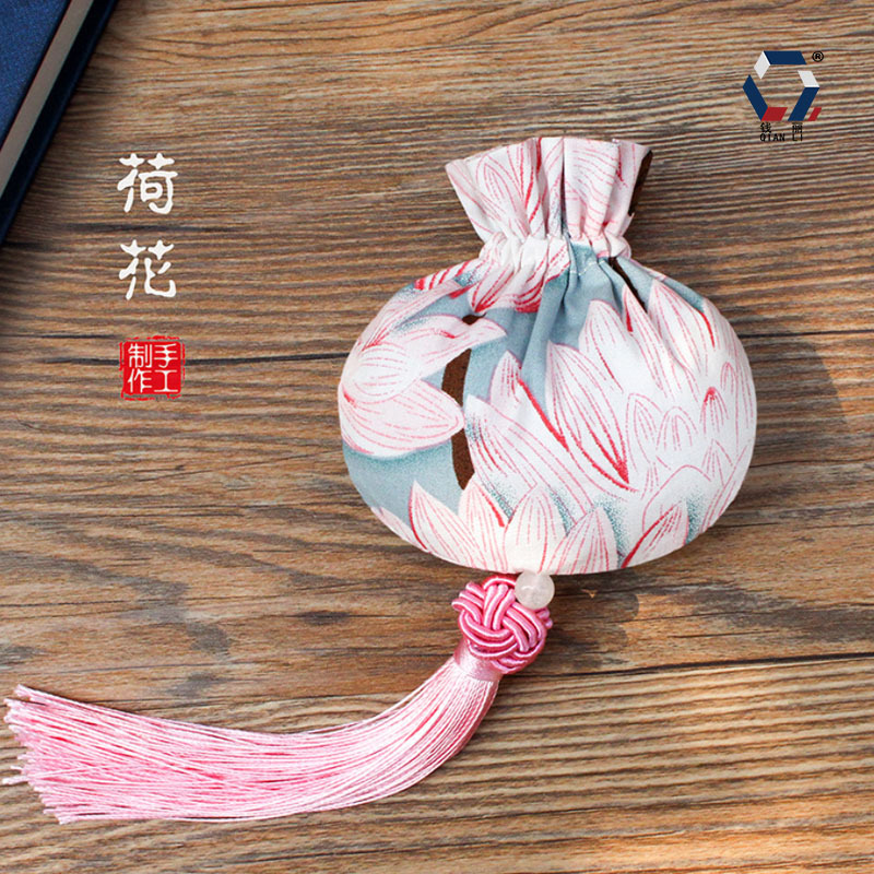 【钱丽】香囊香袋香包荷花流苏福袋刺绣束口棉布袋批发