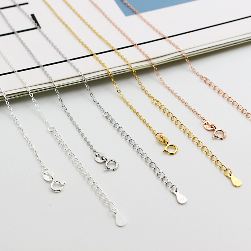 s925纯银十字链成品链diy项链珍珠链o形链百搭裸链单链子锁骨项链