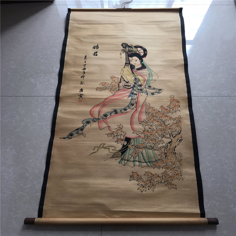 字画仿古做旧工艺品中堂画名人字画唐寅四大美女图室内装饰画批发