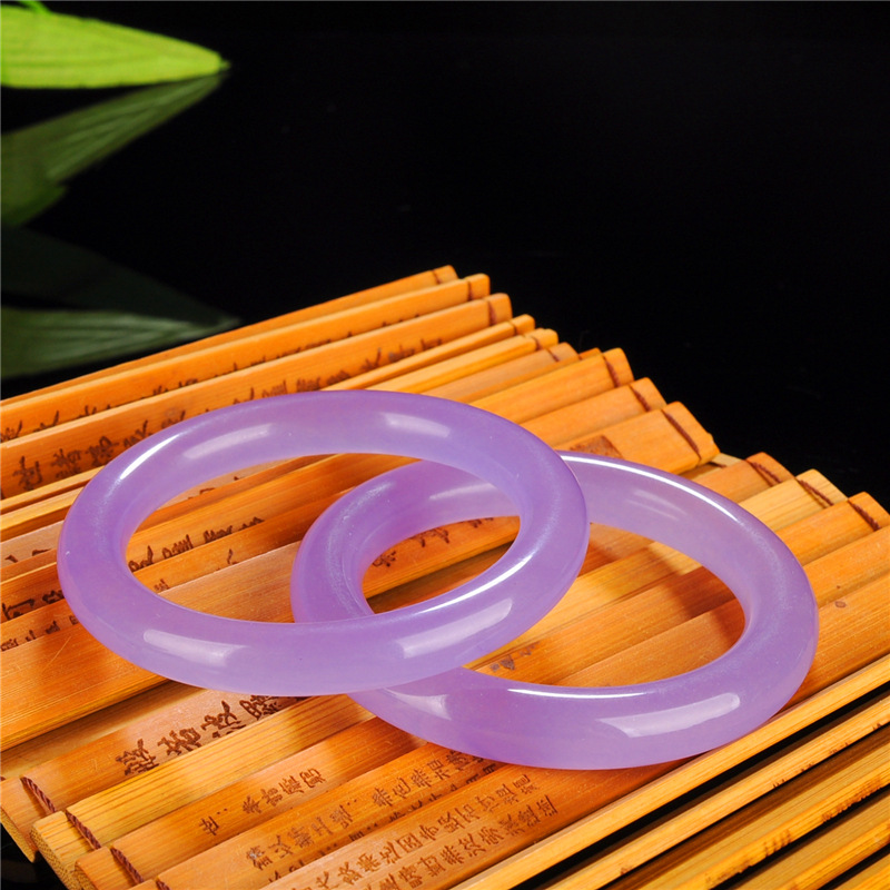 石英岩玉翡翠色紫罗兰玉镯 冰种紫粉红色玉器玉石女款手镯子批发