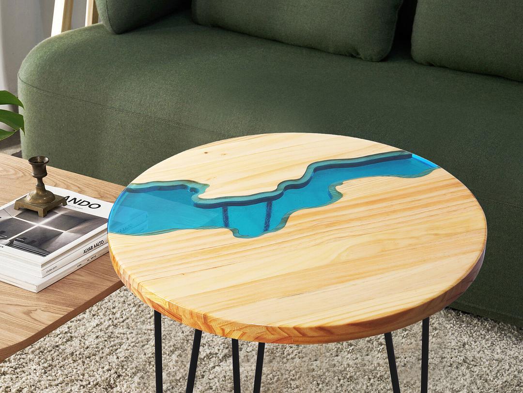 树脂工艺品河流桌河流办公客厅小圆桌 树脂河流实木餐桌客厅桌