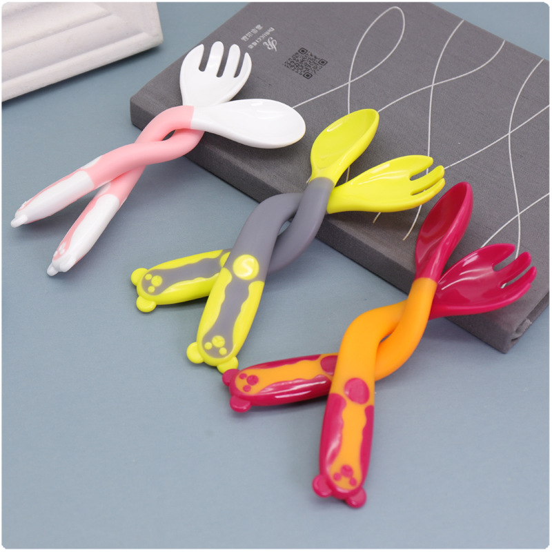 3万盒嘟来嘟玩  婴幼儿双色叉勺套装 宝宝吃饭训练叉子勺子 带透明盒$