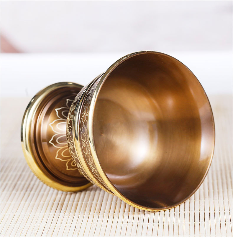 印度纯铜水碗光面雕花供水杯佛前供水碗七供圣水杯高脚供杯