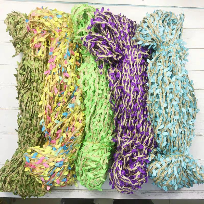 DIY Colorful Green Imitate Leaves Hemp Rope Mori Style Decorative Rope Woven Material 100 M a Bundle