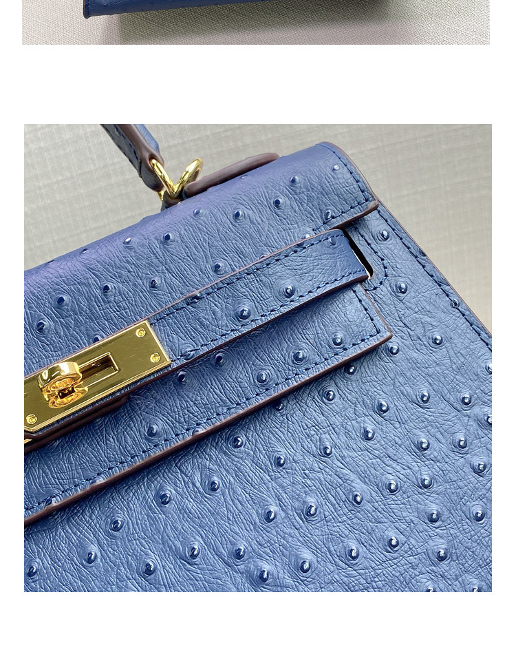 2020新款欧洲站高级感真皮鸵鸟纹凯莉包时尚百搭单肩斜挎手提女包