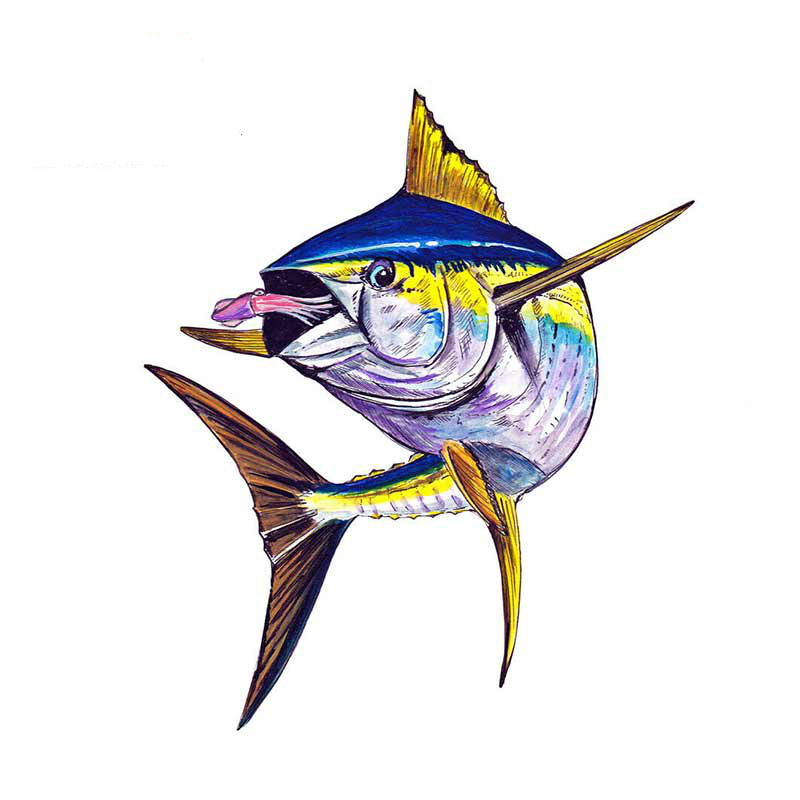 跨境专供 速卖通车贴黄鳍金枪鱼fishing汽车装饰贴纸防水贴花