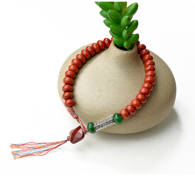 民族风 天然红碧玉手链六字真言文玩跨境新品 男女款工厂直销手串