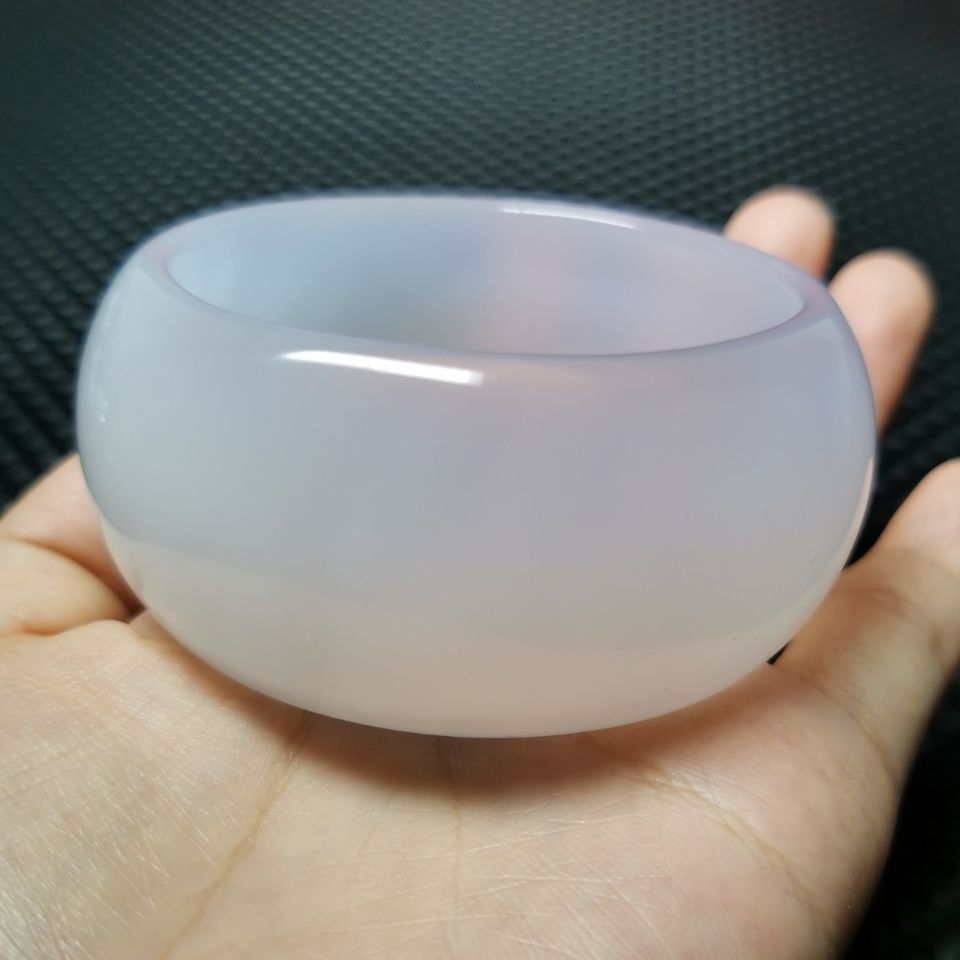 超宽巴西天然正品白玛瑙手镯白色玉手镯女玉镯子轮胎加宽版配证书