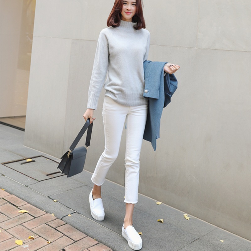 白色牛仔裤女宽松直筒九分裤2022秋季新款韩版弹力高腰显瘦八分裤