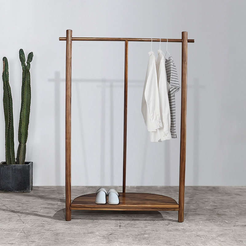 黑胡桃木实木衣帽架衣架落地挂衣架简约现代卧室衣架子挂衣服