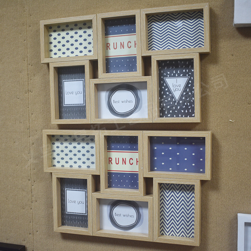 厂家直销六宫格原木色组合相框批发 礼品相框 婚纱影楼照片墙挂墙