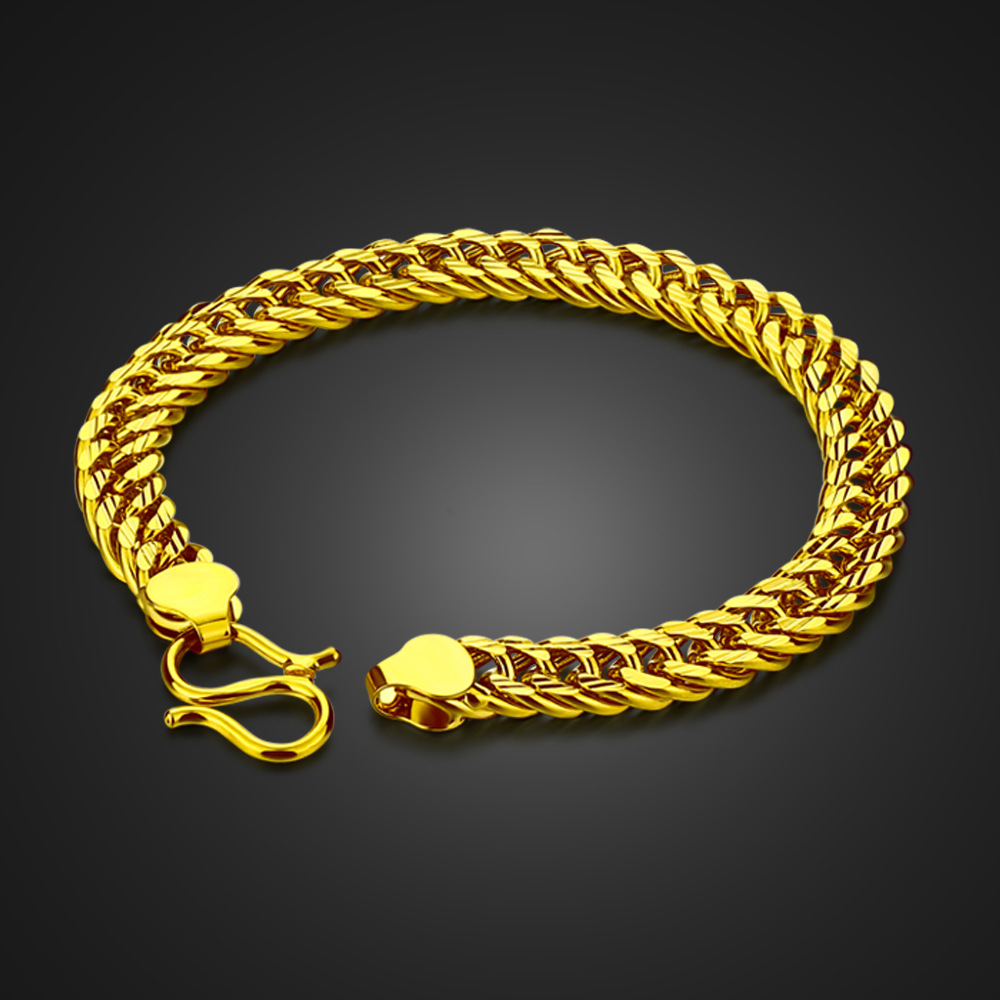 工厂批发经典款8mm马鞭链手链男士镀24k黄金仿黄金首饰品手环时尚