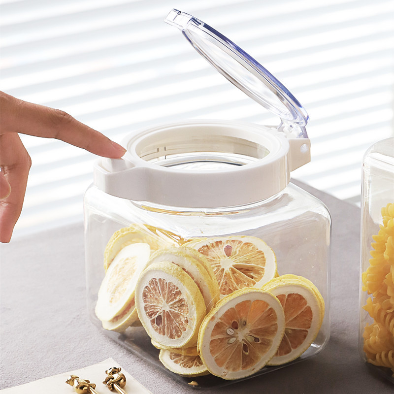 Kitchen Transparent Sealed Cans Cereals Storage Jar Spices Nuts Moisture-Proof Pressing Food Storage Box Plastic