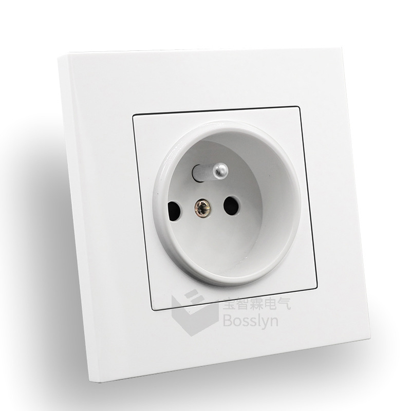 86型法式接地墙壁插座 法国家居装修暗装墙面插座 法标电源插座