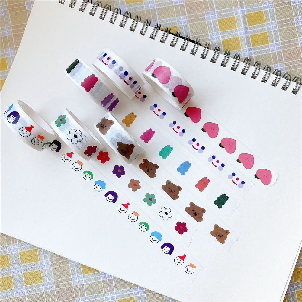 韩国可爱小熊云朵和纸胶带手帐贴纸装饰素材手撕贴纸胶纸胶卷胶带