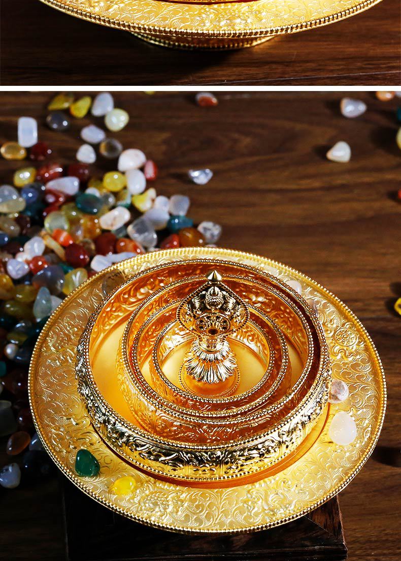 藏式纯铜曼扎盘仿尼泊尔镀24k金曼扎供三十七堆曼茶罗修盘供三身